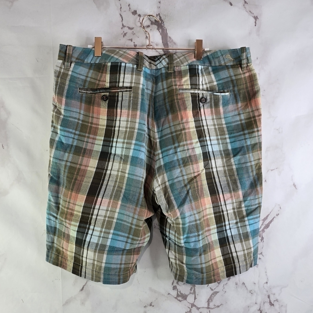 Tommy Bahama Shorts Mens 36 Blue Orange Brown Linen Beach Vacation Summer